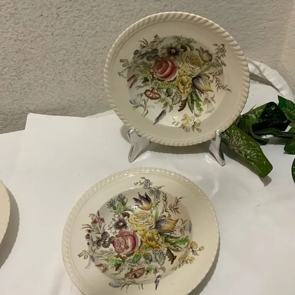 Vintage Johnson Bros England Windsor Ware Garden Bouquet 8” Salad set 2 G12